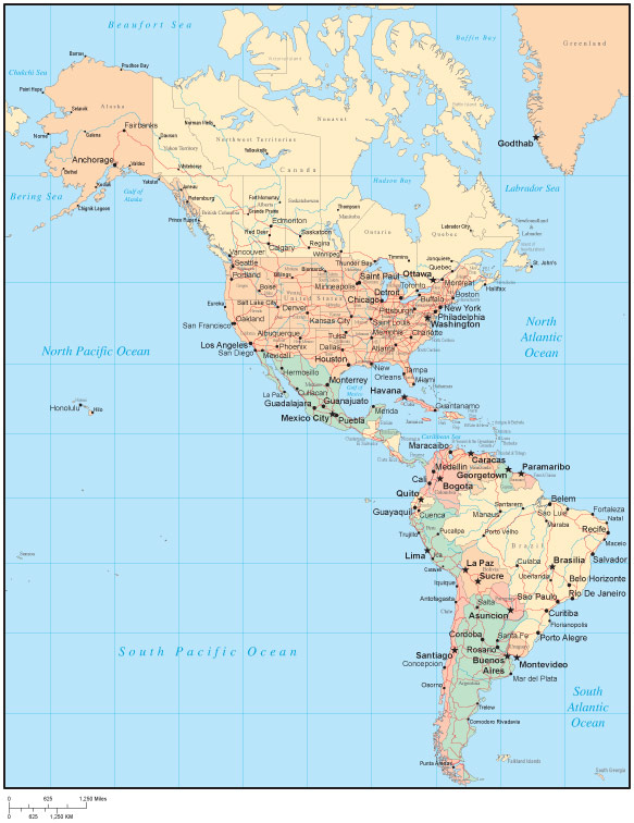 North And South America Map With States